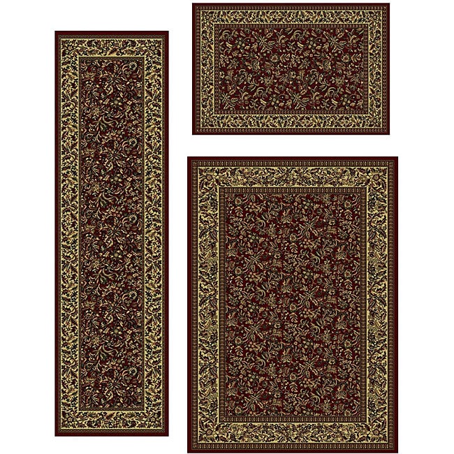 Contemporary Caroline Floral 3 piece Rug Set (33 X 411, 55 X 77, 22 X 77)