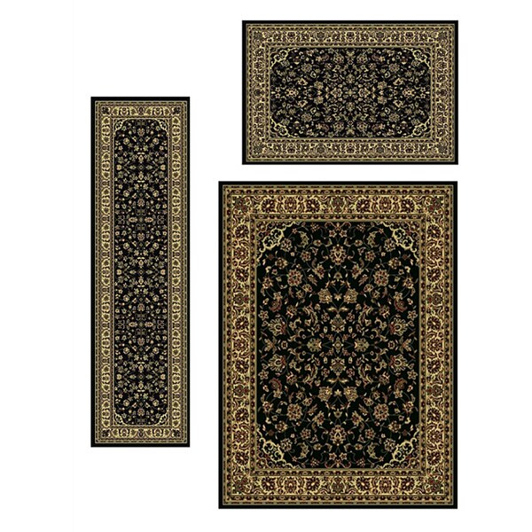 Admire Home Living Traditional Caroline Sarouk Black Rugs (Set of 3)