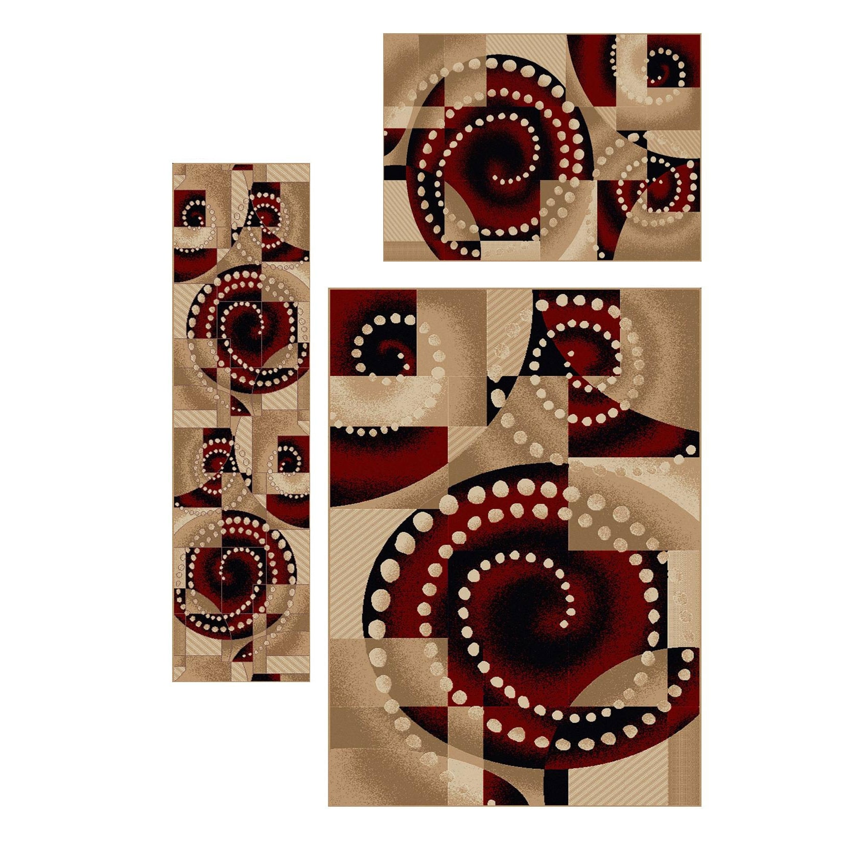 Contemporary Virginia Spiral 3 piece Rug Set