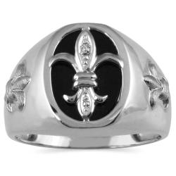 10k White Gold Onyx and Diamond Men's Ring Men's Rings