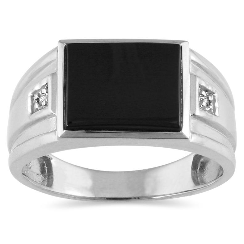Shop Marquee Jewels 10k White Gold Onyx and Diamond Accent Men's Ring ...