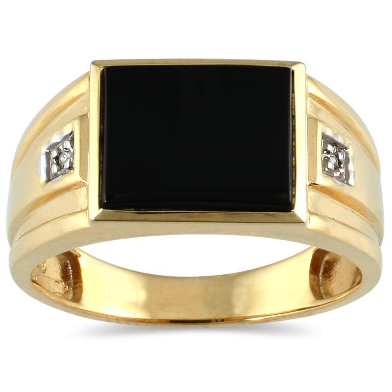 10k Yellow Gold Men's Onyx and Diamond Accent Ring - Overstock Shopping ...