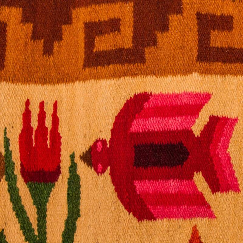 Bird Forest Artisan Design Handmade Traditional Inca Brown Tan Red Green Wall Hanging Home Decor Accent Wool Tapestry (Peru)