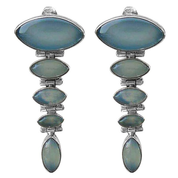 Handmade Sterling Silver 'India Blue' Chalcedony Dangle Earrings (India)