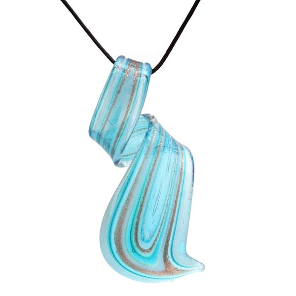 Glass Aqua Blue Twisted Curl Pendant - Aqua Blue