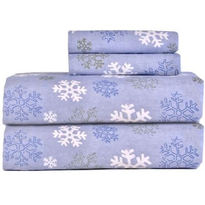Pointehaven Snow Flake Flannel Bed Sheet Set
