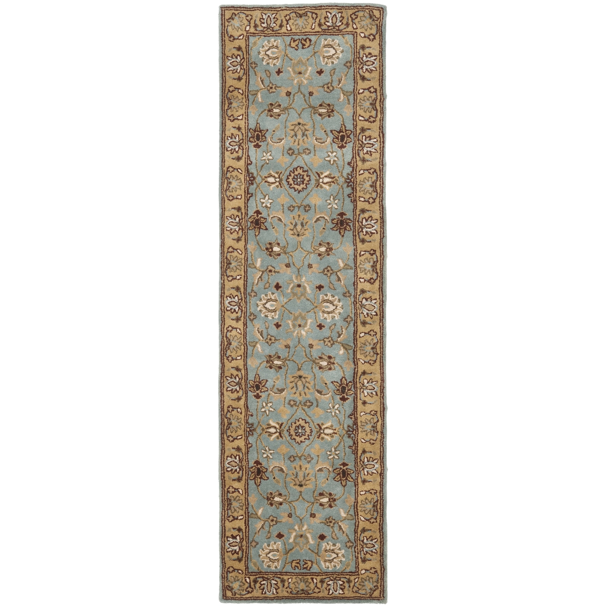 Handmade Heritage Mahal Blue/ Gold Wool Runner (23 X 14)