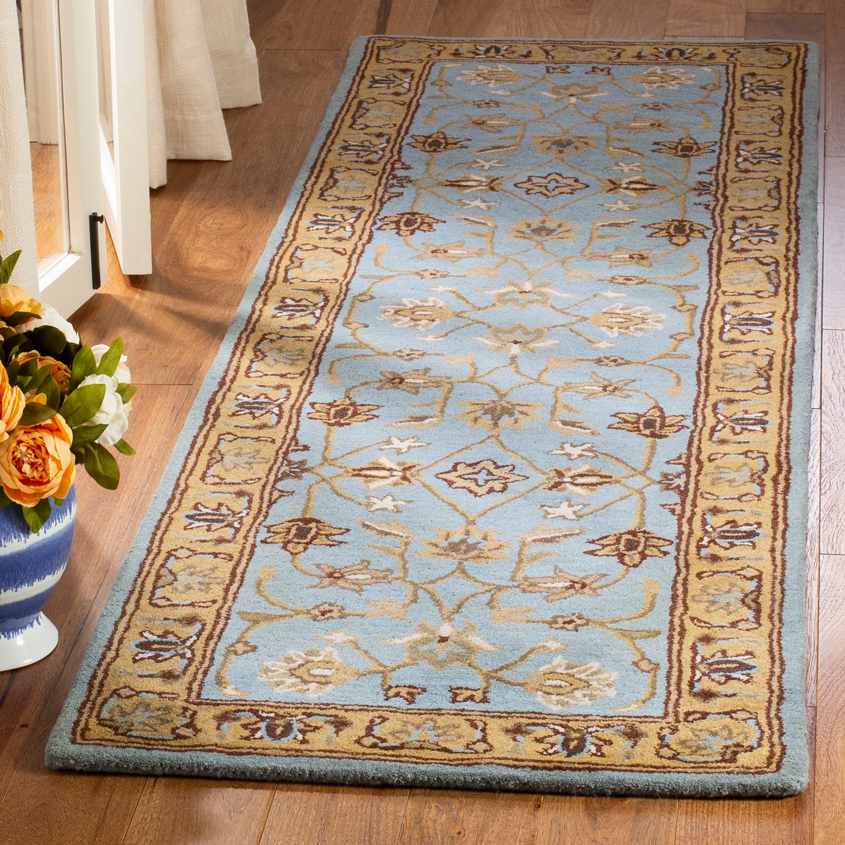 Handmade Heritage Mahal Blue/ Gold Wool Runner (23 x 8) Today $80