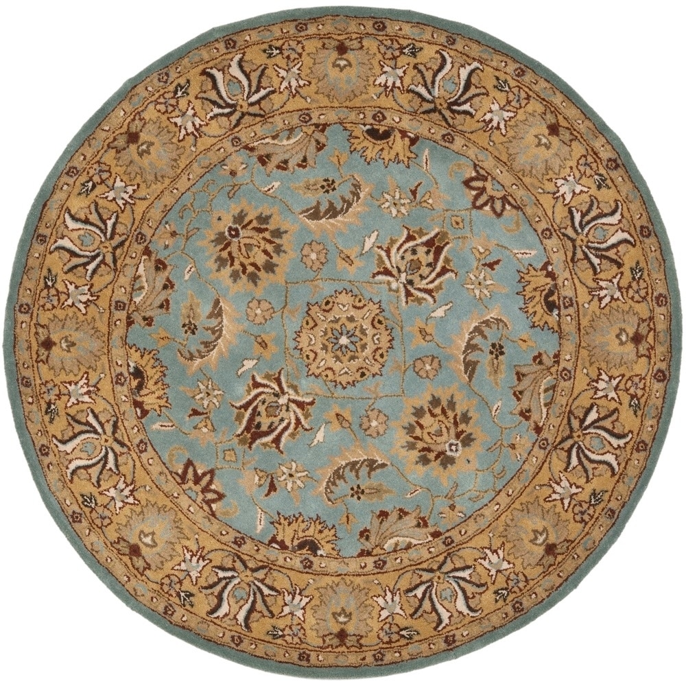 Handmade Heritage Mahal Blue/ Gold Wool Rug (6 Round)