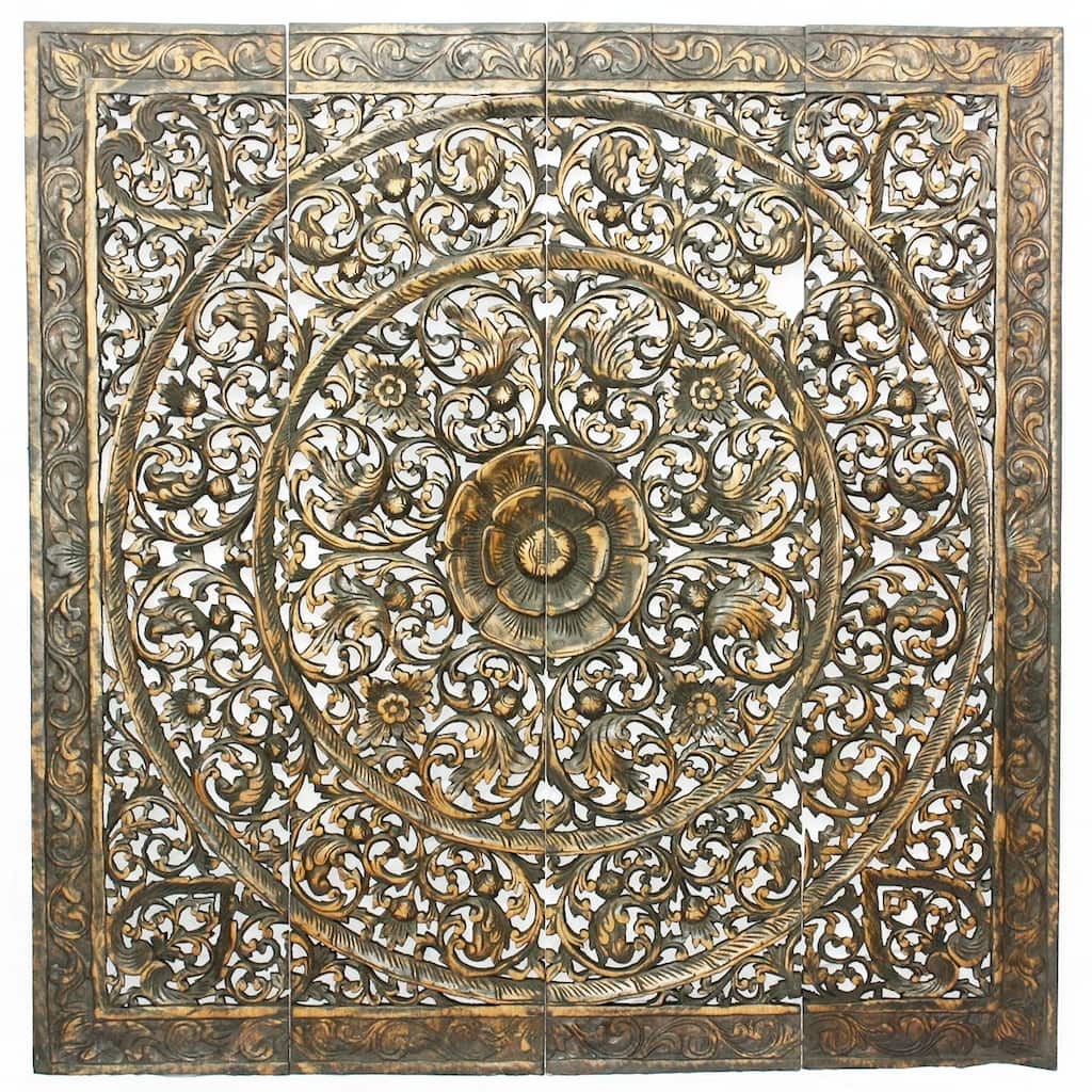 Haussmann® Teak Lotus Panel 48 in x 48 in H-1 Black Stain Wax - 48" x 48"