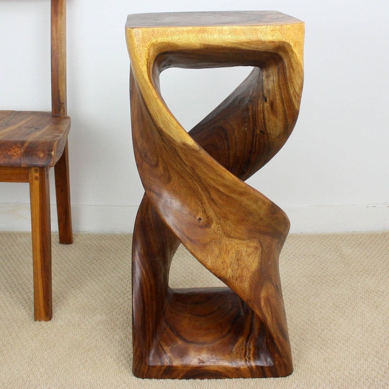 Haussmann® Wood Double Twist Stool Table 12 in SQ x 26 in H Walnut Oil - 14" x 14" x 30"