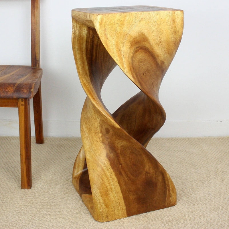 Haussmann® Wood Double Twist Stool Table 12 in SQ x 26 in H Walnut Oil - 14" x 14" x 30"