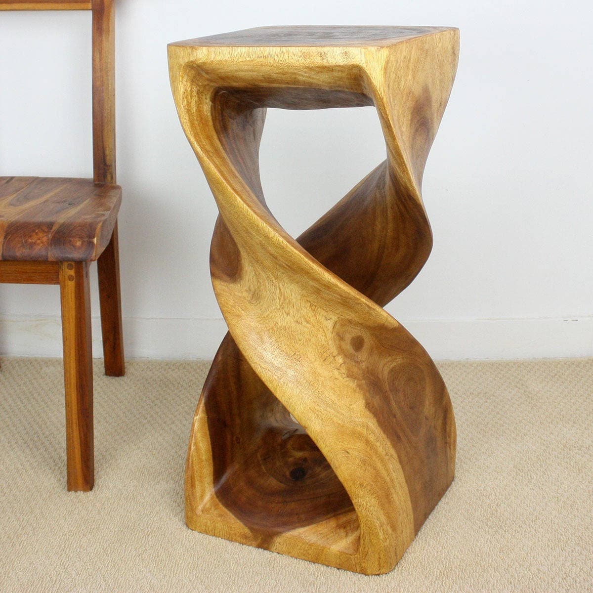 Haussmann Double Twist Solid Wood End Table - 14 x 14 x 30 in - Walnut - 14" x 14" x 30"