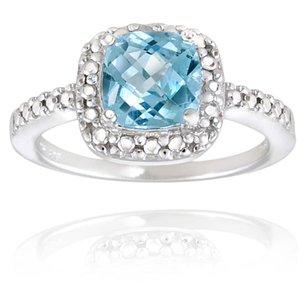 Glitzy Rocks Sterling Silver Square Cushion-cut Gemstone and Diamond Accent Ring