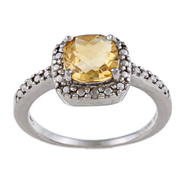 Glitzy Rocks Sterling Silver 1 5/8 CTW Citrine and Diamond Accent Square Ring. Opens flyout.