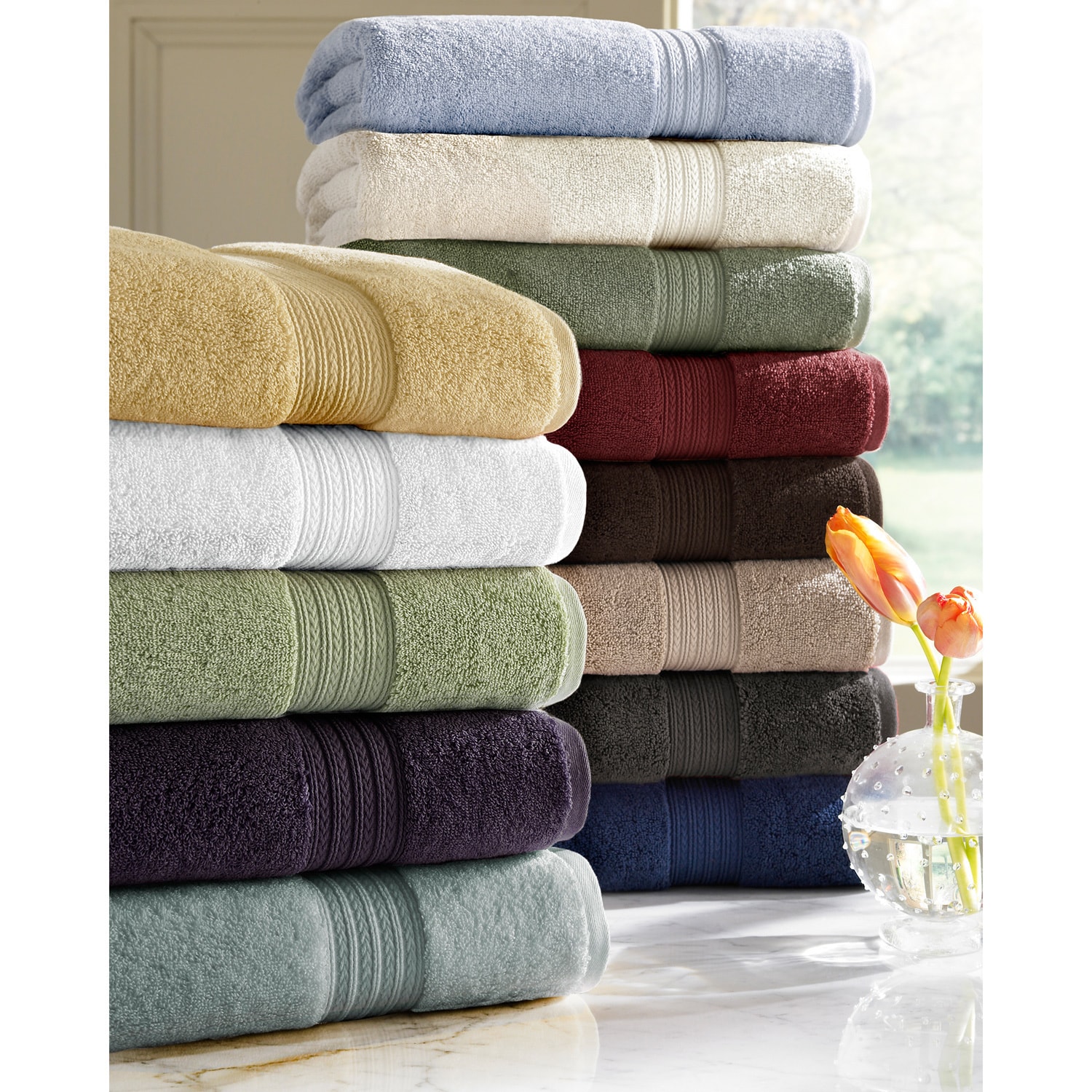 Madison Park Signature - Parker Textured Solid Stripe 600GSM Cotton Bath Towel 6pc Set - Blue