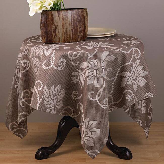 Cappuccino Floral 60-inch Square Tablecloth
