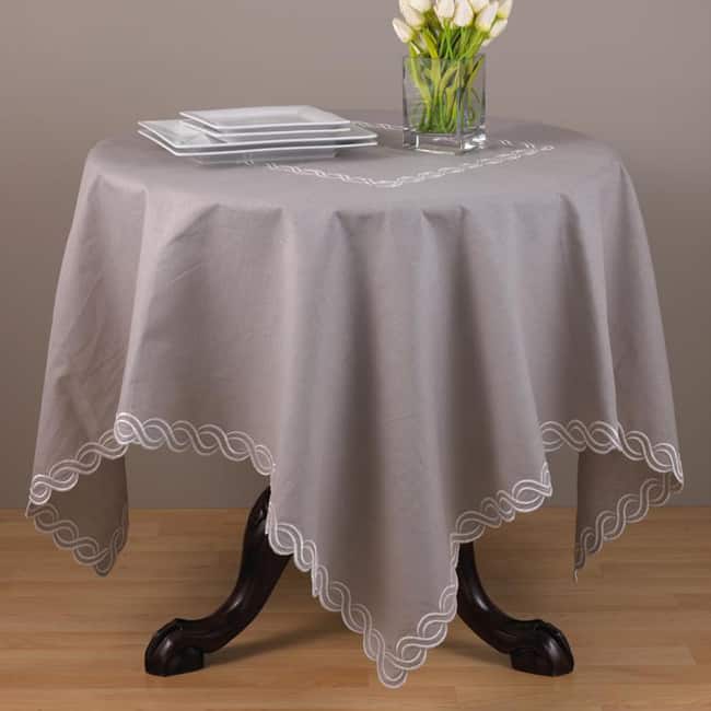 Embroidered Taupe 40-inch Square Tablecloth