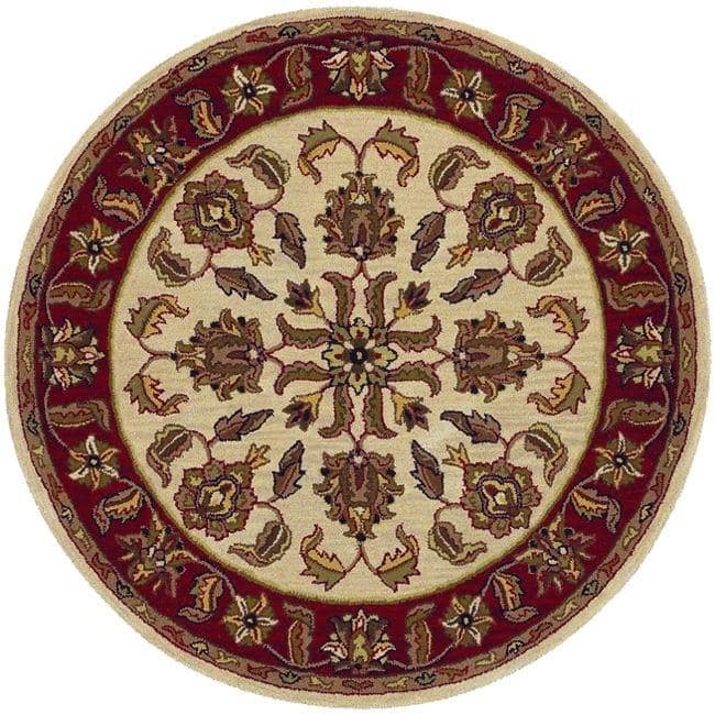 Sevita Ivory/ Red Round Border Rug (5' Round) - 5' Round/Surplus