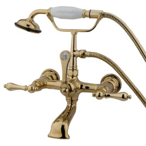 Wall-mount Polished Brass Clawfoot Tub Faucet with Hand Shower