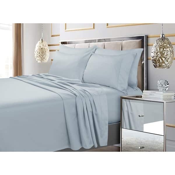 Egyptian Cotton 600 TC Extra Deep Pocket 6-piece Bed Sheet Set - King - Sky Blue
