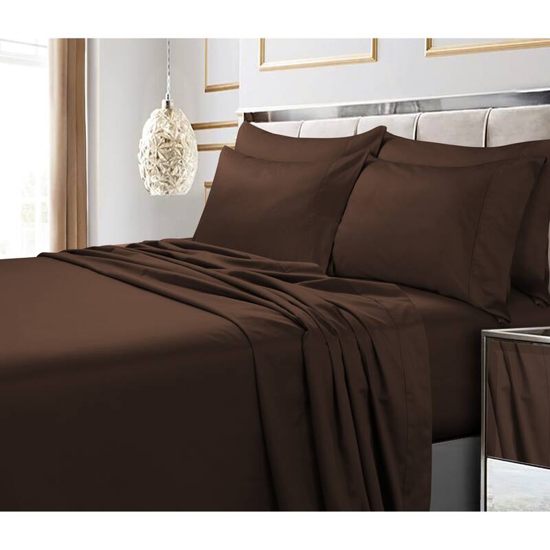 Egyptian Cotton 600 TC Extra Deep Pocket 6-piece Bed Sheet Set - Queen - Chocolate