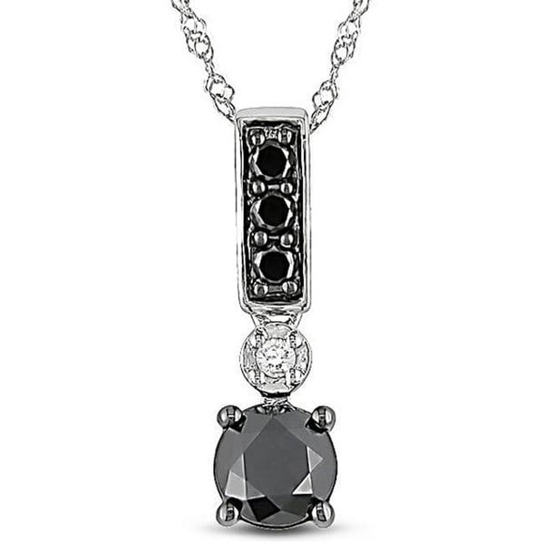 Miadora 14k White Gold 1ct TDW Black and White Diamond Necklace (G H