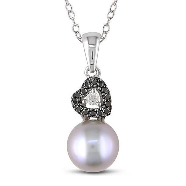 Miadora Sterling Silver Pearl and 1/10ct TDW Diamond Necklace (G-H, I2-I3)