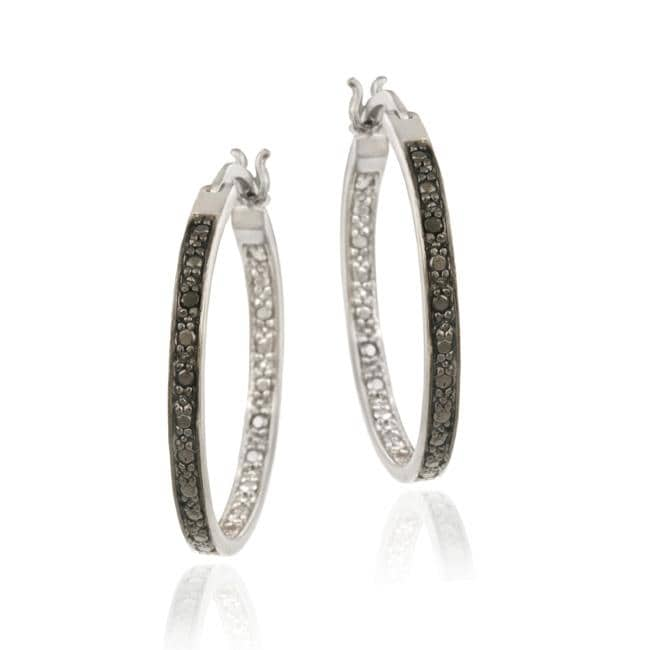 DB Designs Sterling Silver Black Diamond Accent Hoop Earrings ...