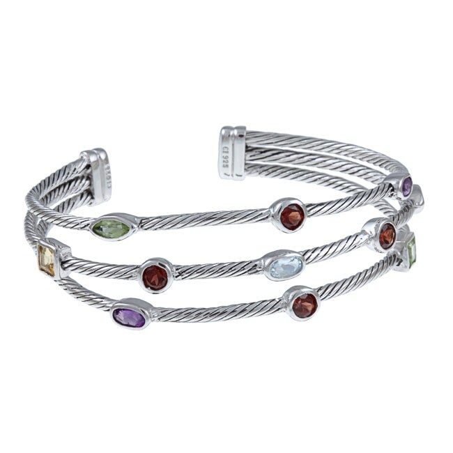 La Preciosa Sterling Silver Multi Gemstone 3 Strand Cable Cuff La Preciosa Sterling Silver Multi Gemstone 3 Strand Cable Cuff Bracelet