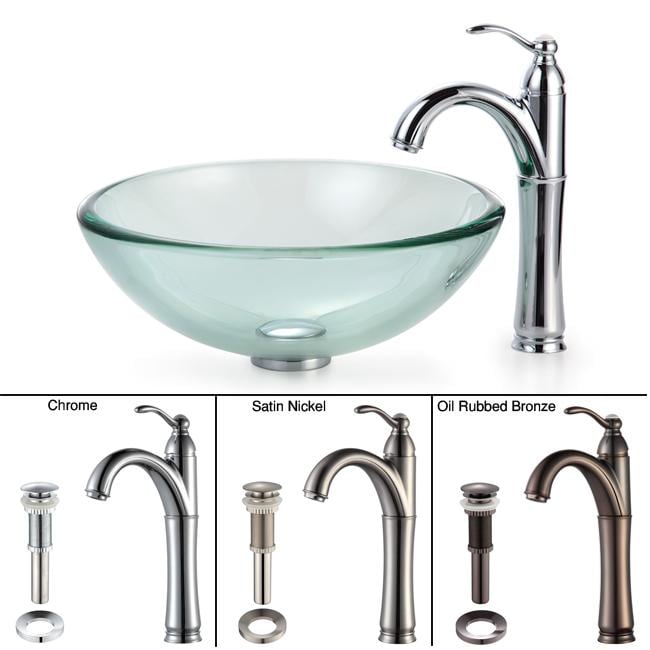 Kraus Bathroom Combo Set Clear 19 mm Glass Vessel Sink/rivera Faucet