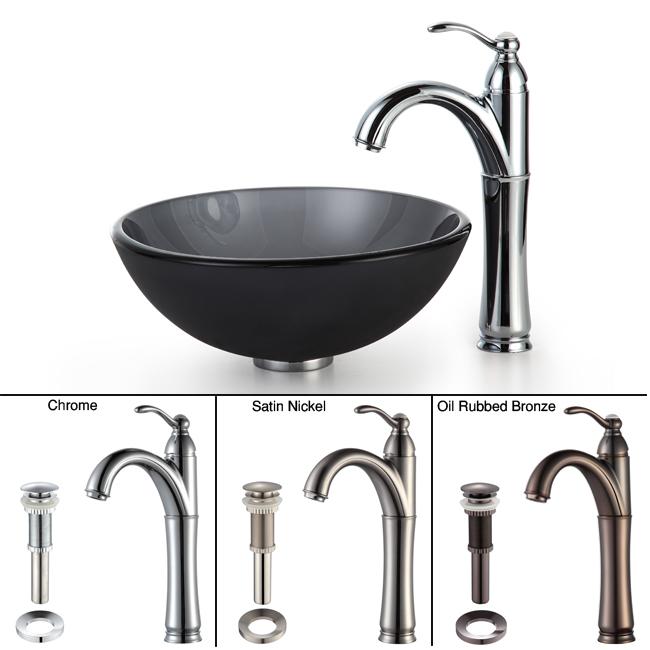 Kraus Bathroom Combo Set Black Frosted 14 inch Glass Sink/ Faucet