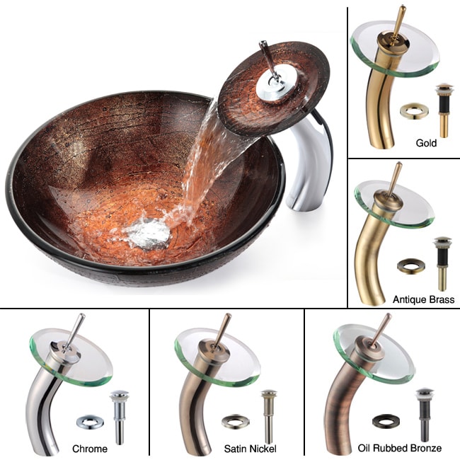 Kraus Bathroom Combo Set Copper Illusion Vessel Sink/waterfall Faucet