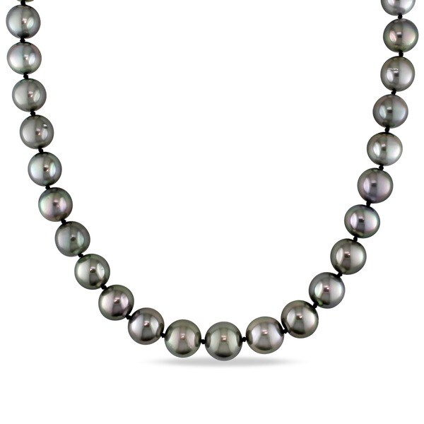 Shop Miadora 14k White Gold Black Tahitian Pearl and Diamond Necklace ...