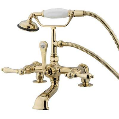 Deck-mount Polished Brass Clawfoot Tub Faucet with Hand Shower