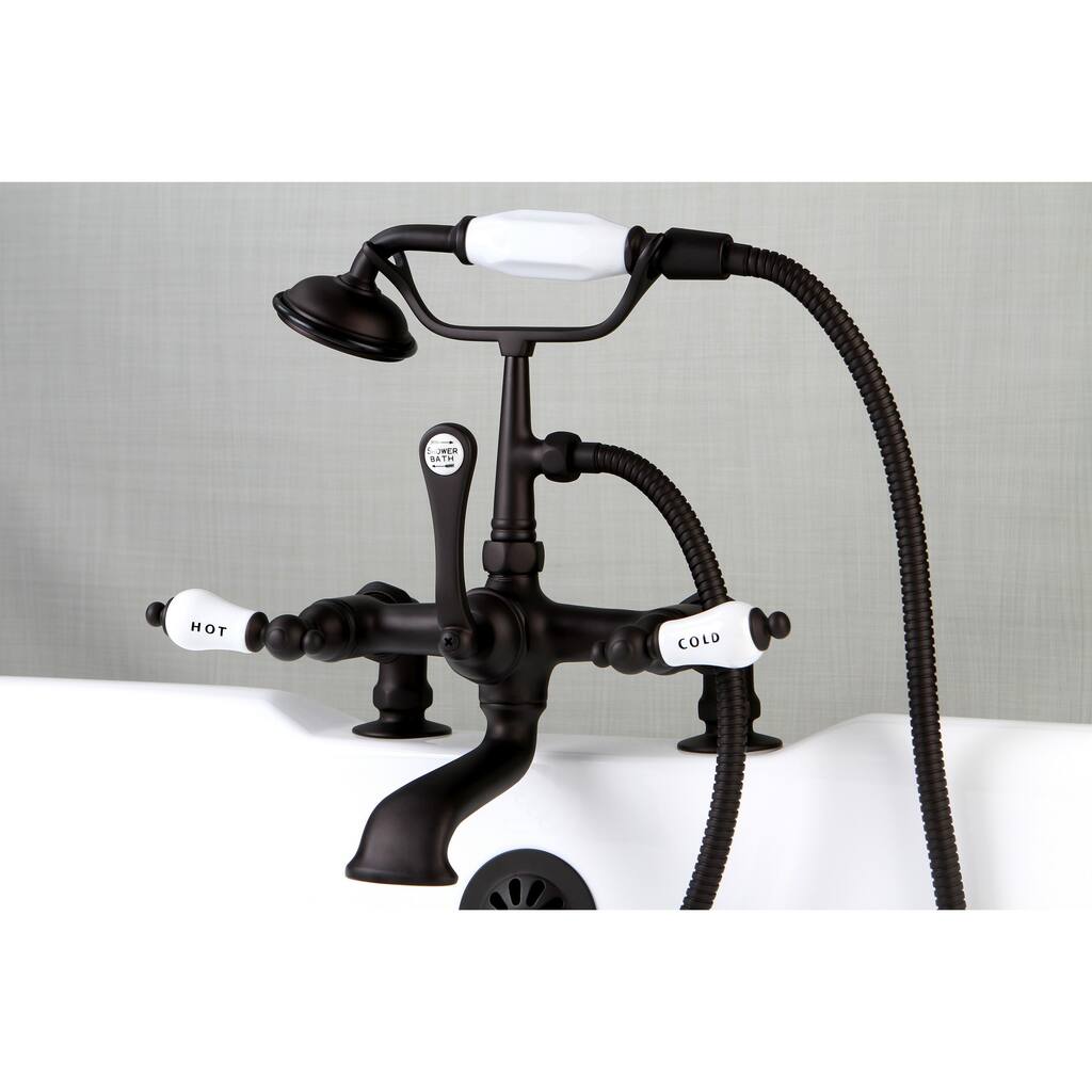 Deck-mount Dark Oil Rubbed Bronze Clawfoot Tub Faucet with Hand Shower