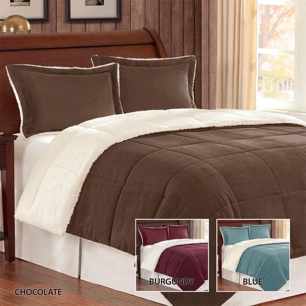 Corduroy/ Berber Fleece Down Alternative 3 piece Comforter Set