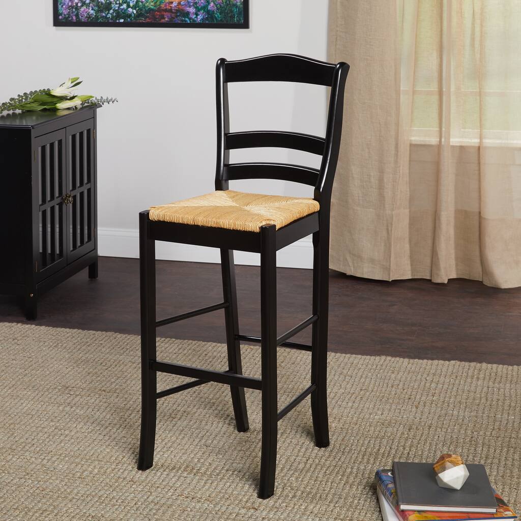 Simple Living Parker Black 30-inch Rubberwood and Rush Bar Stool