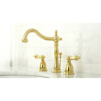 Kingston Brass Three-Hole Polished Brass Widespread Bathroom Faucet