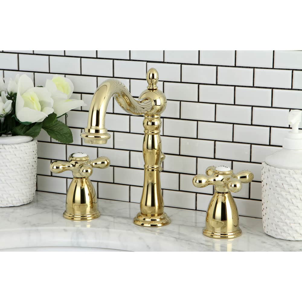 Kingston Brass Three-Hole Polished Brass Widespread Bathroom Faucet