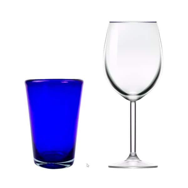 Handblown Glass Recycled Blue Tumblers Drinkware (Set of 6) - Pure