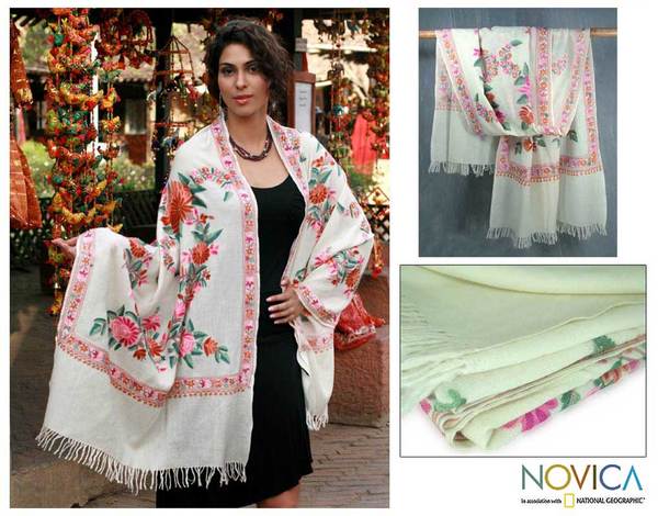 Wool 'Spring Valley' Shawl (India) Novica Scarves & Wraps