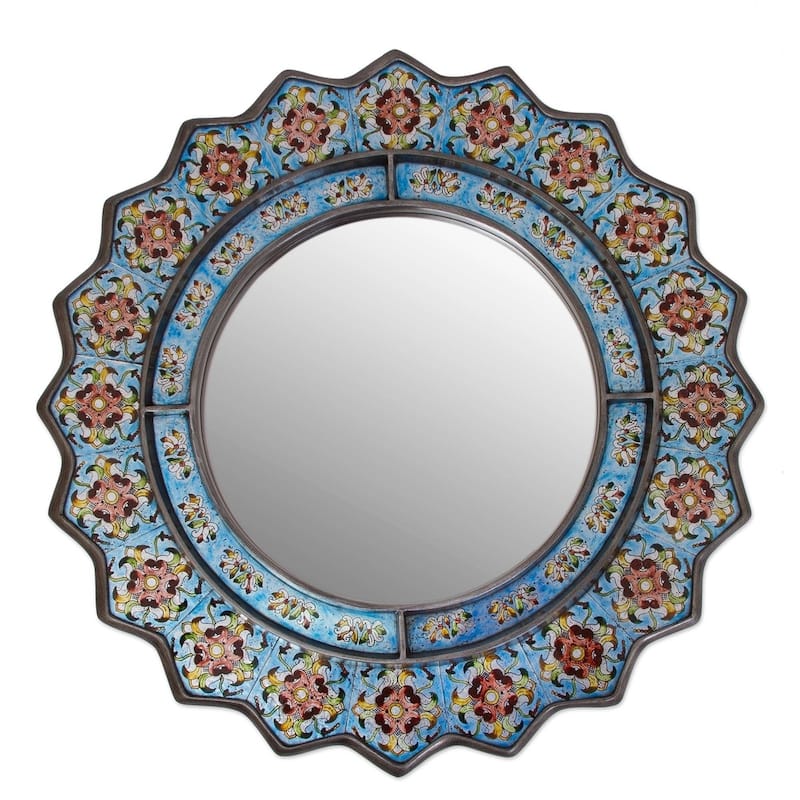 NOVICA Handmade Flowers Birds Accent Wall Mirror (Peru) - Multi