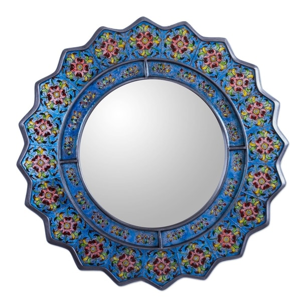 Handmade Flowers Birds Accent Wall Mirror (Peru) - Blue