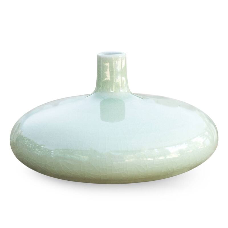 Handmade Celadon Ceramic 'Classic Green' Vase (Thailand) - White