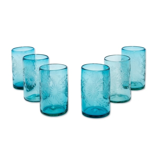 set of 6 Mexican Glassware Clear blown glass tumblers 