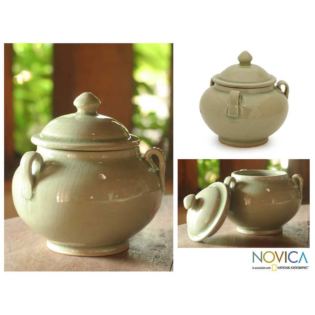 Handmade Celadon Ceramic 'Sleek Minimalism' Jar (Thailand)