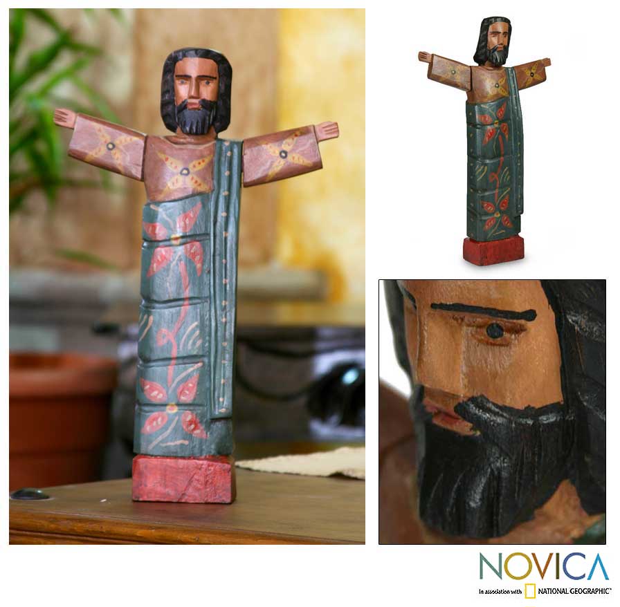 Pine Wood 'Jesus Preaching' Sculpture (Guatemala)
