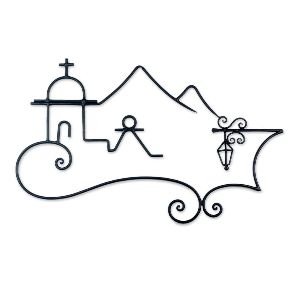 Handmade Wrought Iron 'Colonial Town' Wall Sculpture (Guatemala)