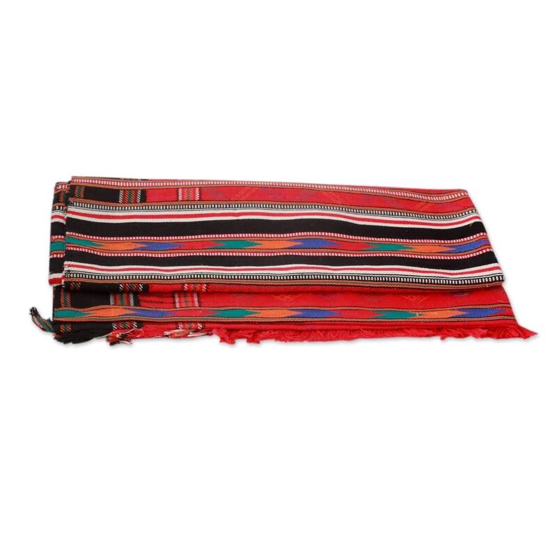 NOVICA Handmade Festive India Multi Red Color Cotton Throw (India)